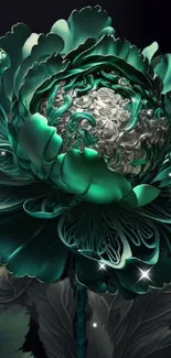 Intricate green floral artwork with dark background as mobile wallpaper.