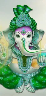 Green Ganesha artwork wallpaper with intricate design.