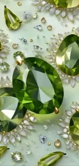 Elegant mobile wallpaper with green gemstones.