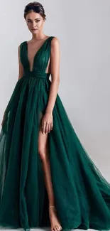 A stunning emerald green gown, perfect for an elegant mobile wallpaper.