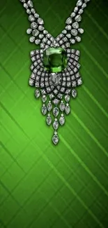 Green wallpaper with elegant jewel design.