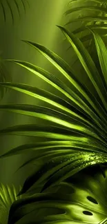 Elegant tropical green leaf mobile wallpaper with lush foliage.