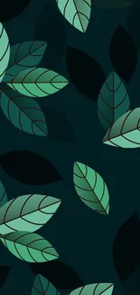 Stylish dark teal wallpaper with green leaves pattern.