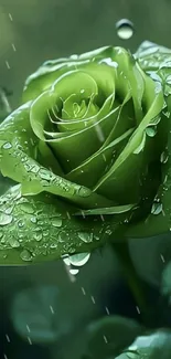 Green rose with dewdrops wallpaper.