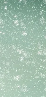 Mint green wallpaper with white snowflakes pattern.