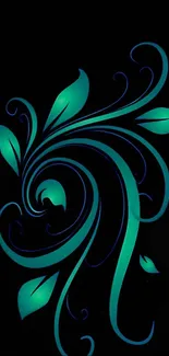 Elegant green swirl design on dark background for mobile wallpaper.