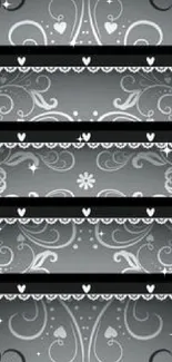 Elegant grey wallpaper with floral patterns.