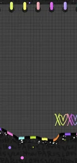 Gray grid wallpaper with colorful neon accents.