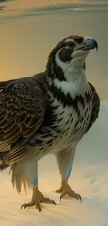 Hawk with brown feathers on a beige background