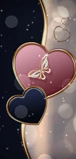 Elegant wallpaper with hearts and butterfly.