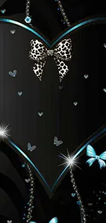 Black heart with bow and blue butterflies design.