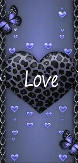 Mobile wallpaper with leopard heart and butterflies.