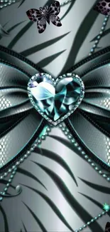 Elegant heart and butterflies wallpaper with zebra patterns.