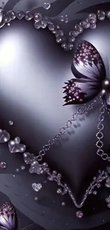 Elegant heart with butterfly design wallpaper.