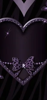 Elegant purple heart wallpaper with butterflies and flowers.