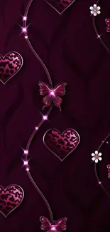 Mobile wallpaper with elegant hearts and butterflies.