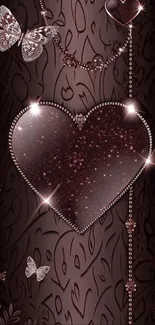 Dark elegant wallpaper with heart and butterflies design.