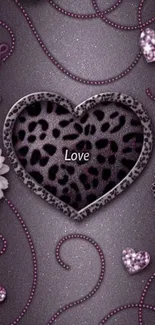 Leopard print heart with butterflies and flowers design wallpaper.