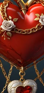 Heart with chains and roses artwork wallpaper.
