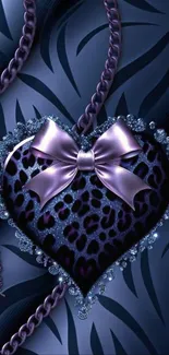Wallpaper with a patterned heart, chains, and a bow.