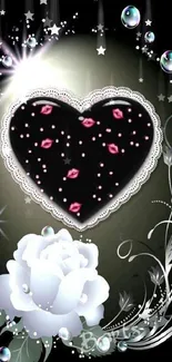 Elegant rose and heart wallpaper with sparkling bubbles.