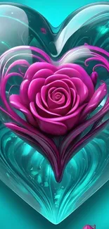 3D heart with rose in bold colors