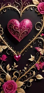 Ornate heart and rose design with gold accents.