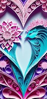 Elegant heart design with vibrant purple and blue patterns.