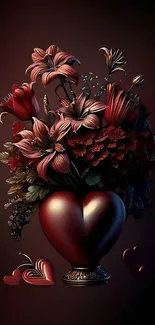 Heart-shaped red floral bouquet with elegant design.