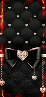 Elegant black wallpaper with heart bow design.