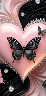 Elegant pink heart design with butterflies.
