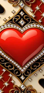 Ornate red heart on a playing card wallpaper