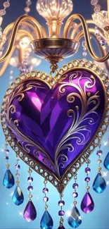 Chandelier with a purple heart and blue gems