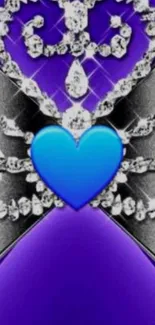 Blue heart on purple background with crystal design.