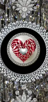 Elegant heart with shimmering crystals wallpaper.