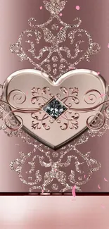 Elegant heart design wallpaper with rose gold tones.