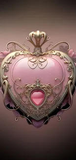 Elegant heart with gold and floral accents on a pink background.