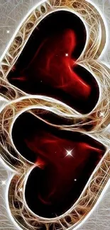 Elegant red and gold heart design wallpaper for mobile.