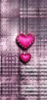 Vibrant pink heart design on elegant patterned wallpaper.