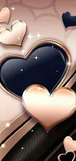 Mobile wallpaper with gold and black heart design.