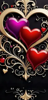 Elegant wallpaper with hearts and gold details.