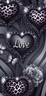 Elegant heart and butterfly mobile wallpaper.