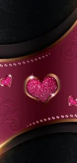 Elegant pink heart design wallpaper with sparkling and ornate details.