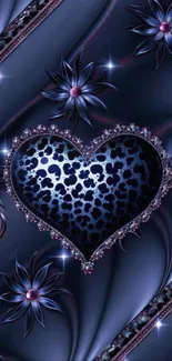 Elegant heart and floral design on a dark blue background.