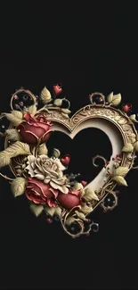 Intricate floral heart design on a black background.