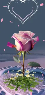 Pink rose in heart design mobile wallpaper.