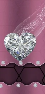 Elegant wallpaper featuring a sparkling gem heart on a pink background.