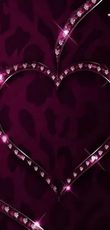 Elegant heart with gems on a purple background.