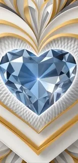 Elegant heart-shaped blue gemstone with gold and silver decorations.