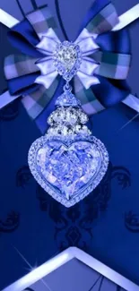 Elegant heart gem with blue ribbon wallpaper